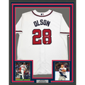 Framed Autographed/Signed Matt Olson 35x39 Atlanta White Baseball Jersey Fanatics COA