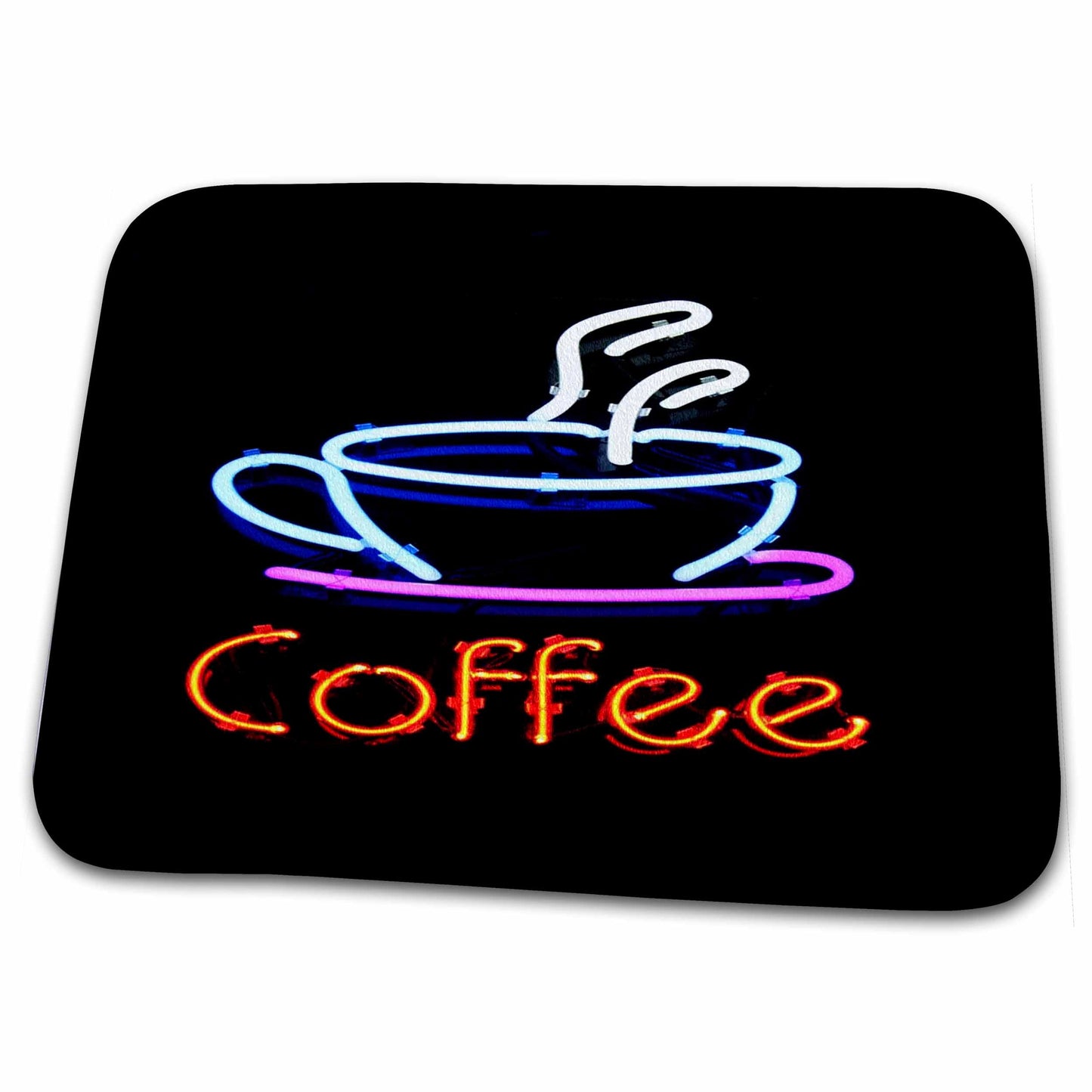 Dish Drying Mat - Image of Neon Sign With Word Coffee And Coffee Cup Signs
