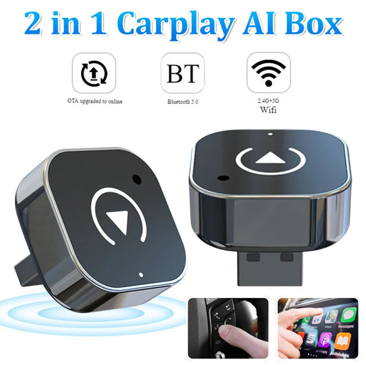 2 in 1 Wireless CarPlay Android Auto Adapter Smart USB Dongle Auto Connect Plug & Play for iPhone and Android Factory Wired Cars