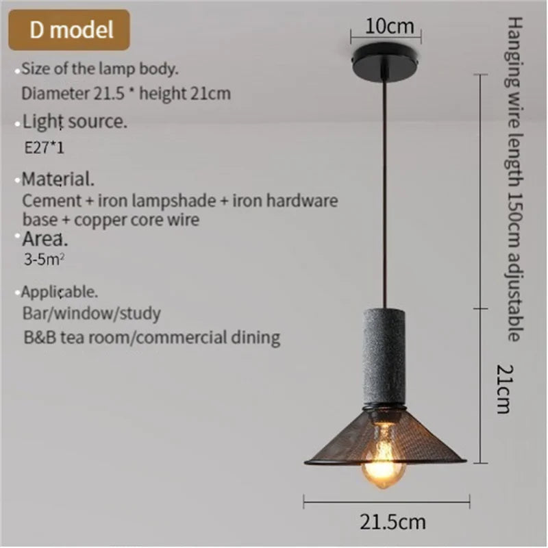 Concrete Pendant Light Iron Shade