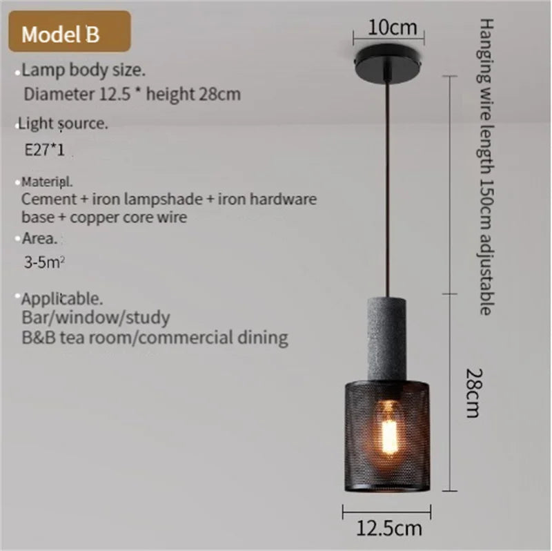 Concrete Pendant Light Iron Shade