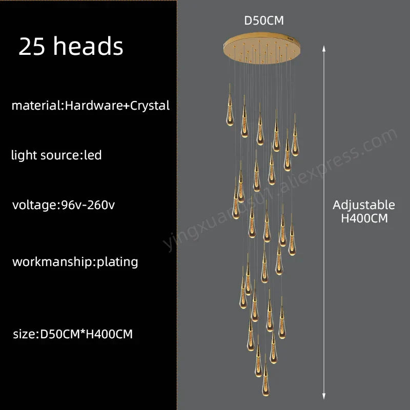 DecorBites™ Crystal Pendant Chandelier for High Ceilings