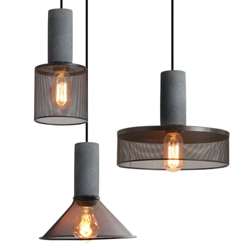 Concrete Pendant Light Iron Shade