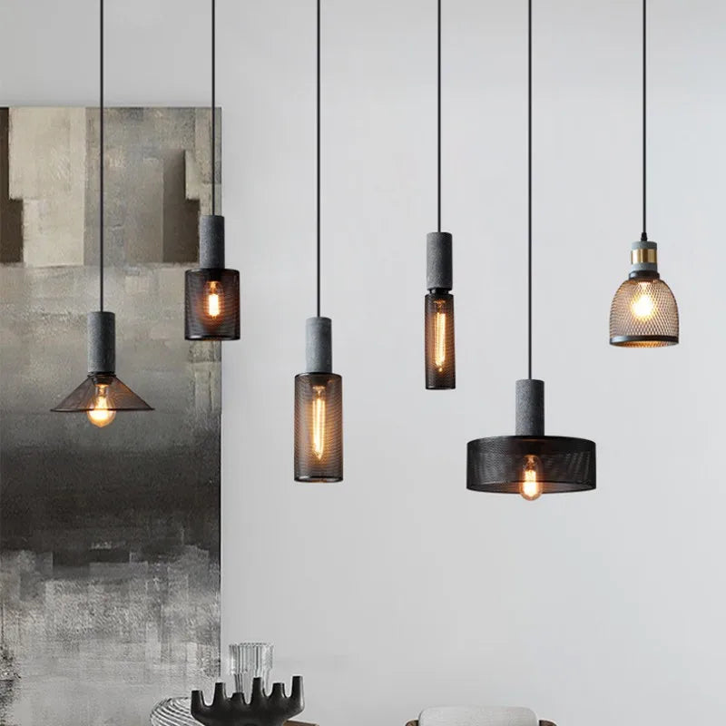 Concrete Pendant Light Iron Shade