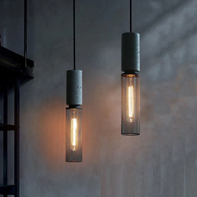 Concrete Pendant Light Iron Shade