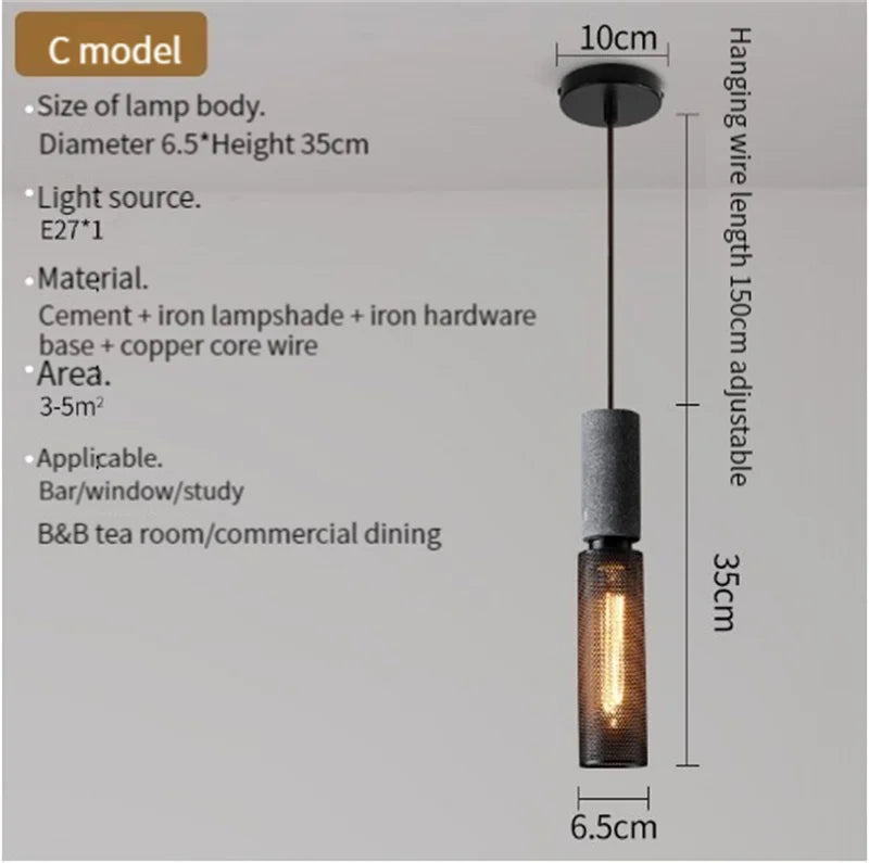 Concrete Pendant Light Iron Shade