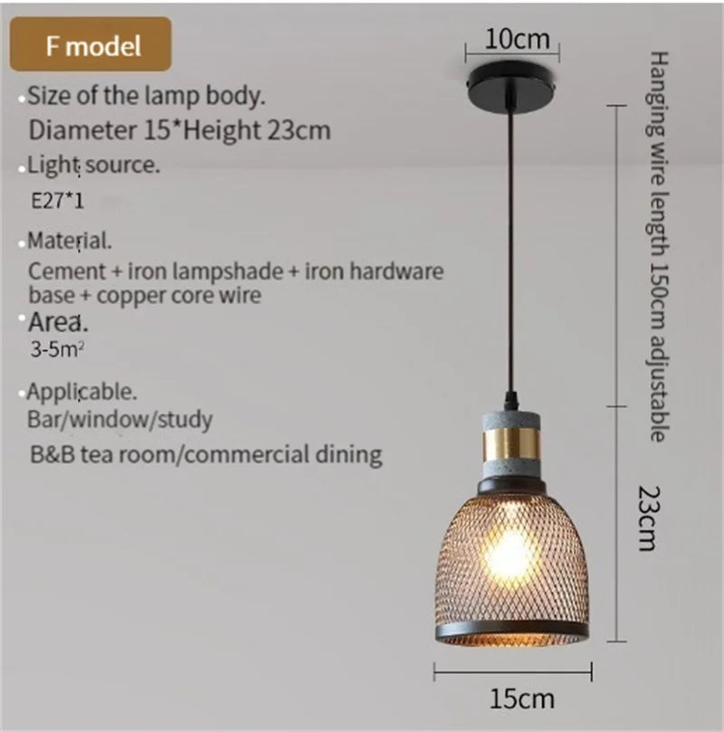Concrete Pendant Light Iron Shade