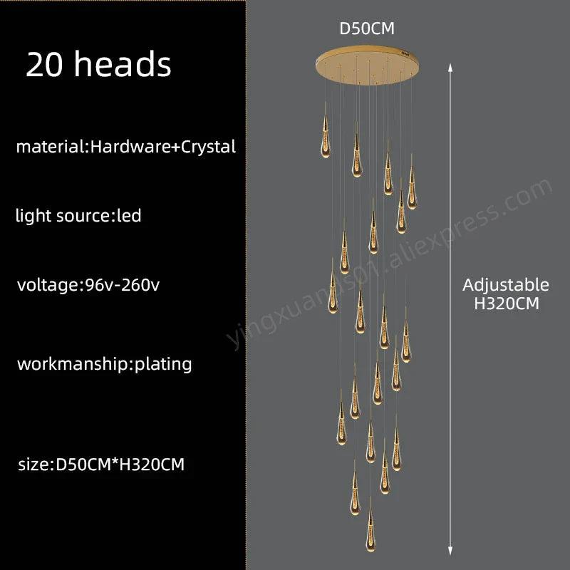 DecorBites™ Crystal Pendant Chandelier for High Ceilings