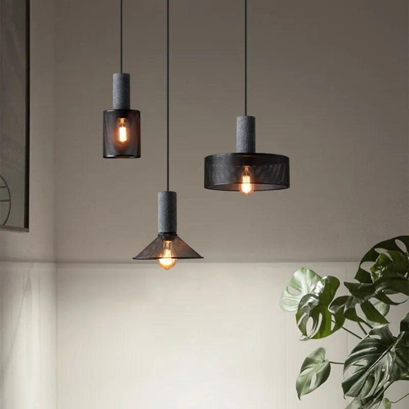 Concrete Pendant Light Iron Shade