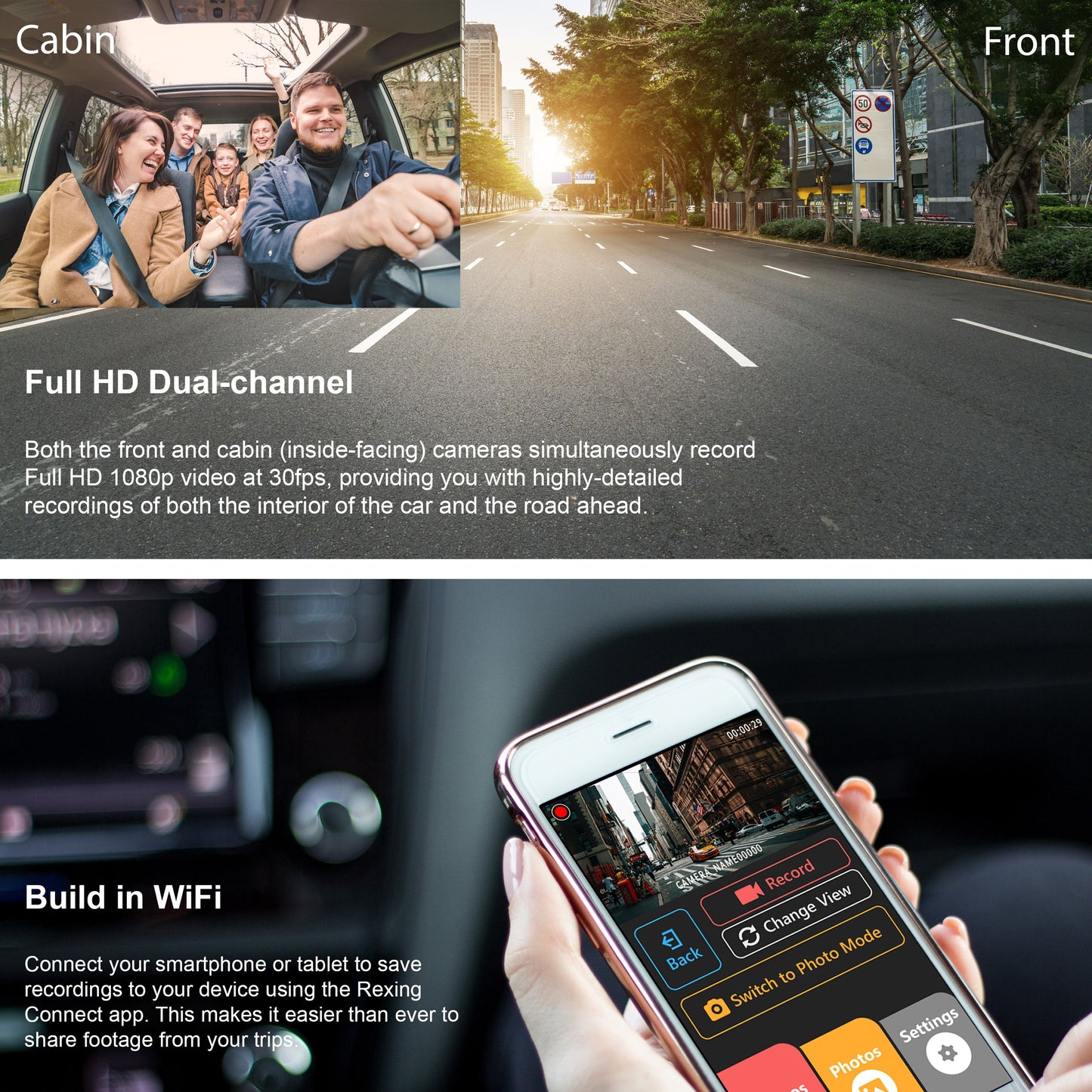 Rexing V3C Dual Camera Front and Inside Cabin Full HD 1080p Dash Cam with WiFi (Open Box)