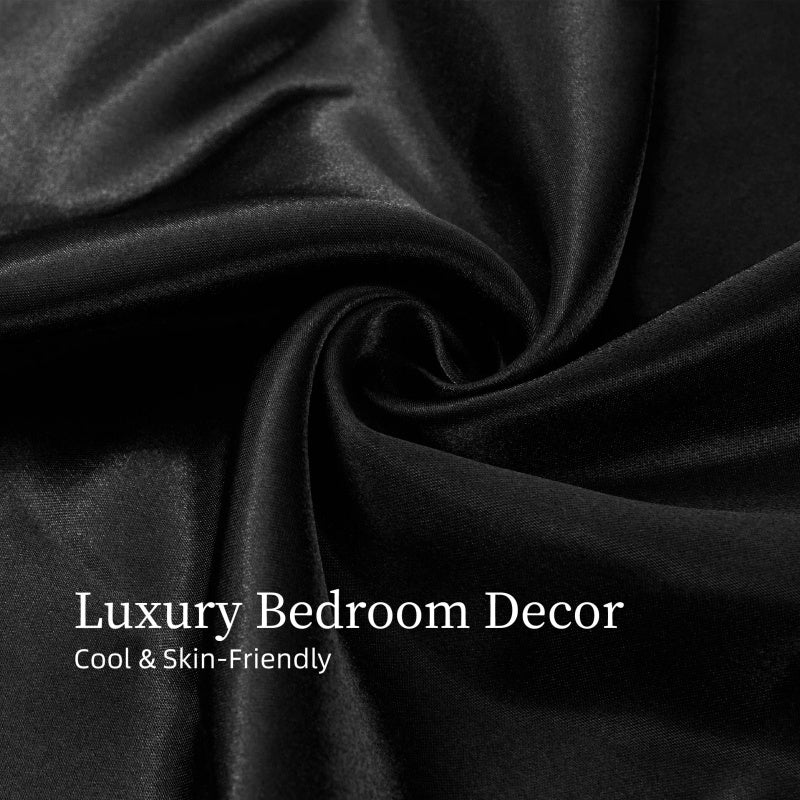 Satin Bed Sheets, King Size Sheets Set, 4 Pcs Silky Bedding Set With 15 Inches Deep Pocket For Mattress  King, Black
