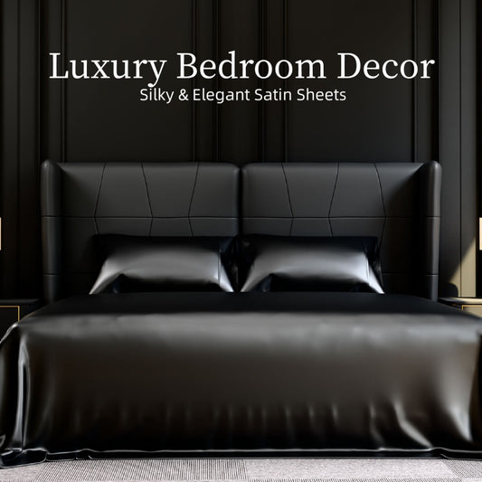 Satin Bed Sheets, King Size Sheets Set, 4 Pcs Silky Bedding Set With 15 Inches Deep Pocket For Mattress  King, Black