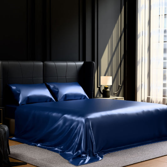 Satin Bed Sheets, King Size Sheets Set, 4 Pcs Silky Bedding Set With 15 Inches Deep Pocket For Mattress King, Navy Blue