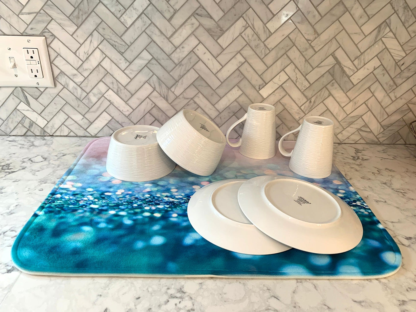 Dish Drying Mat - Image of Neon Sign With Word Coffee And Coffee Cup Signs