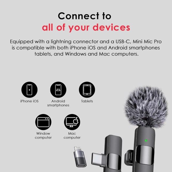 Wireless Microphone for iPhone, iPad, Android, Lavalier Microphone for Video Recording - 2 Pack iPhone Mic Crystal Clear Recording with USB-C for Podcast Microphone, ASMR, TikTok