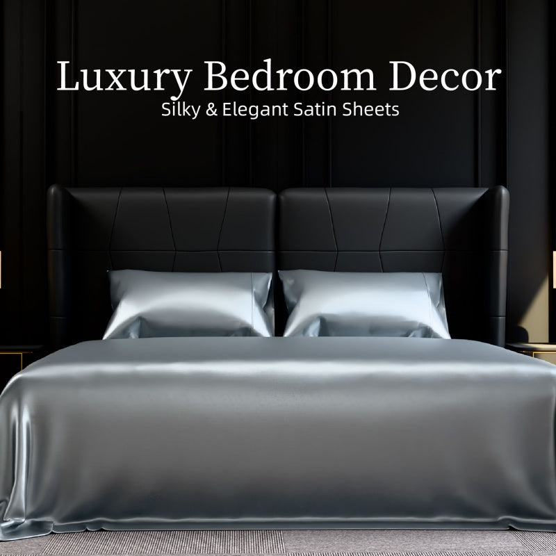 Satin Bed Sheets, King Size Sheets Set, 4 Pcs Silky Bedding Set With 15 Inches Deep Pocket For Mattress King, Grey