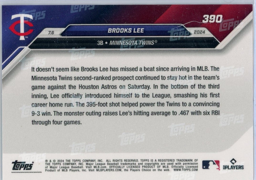 2024 Topps Now Brooks Lee #390 Blue #/49 Minnesota’s Twin-Cities, Rookie RC Baseball Card
