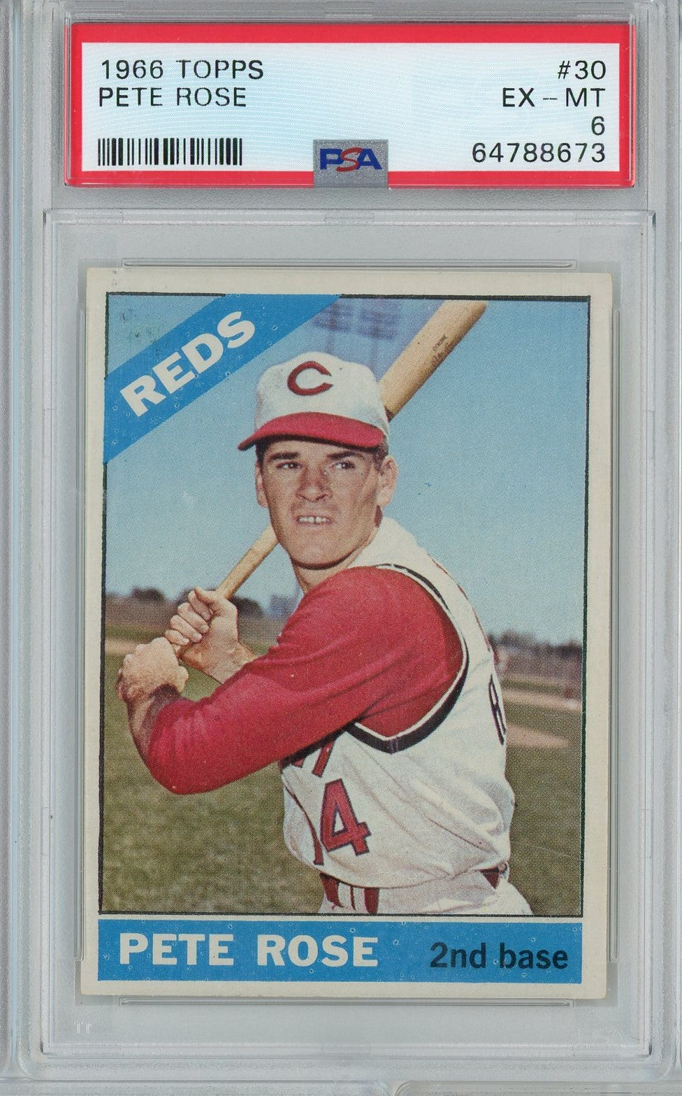 Graded 1966 Topps Pete Rose Baseball Card PSA 6 Excellent-Mint