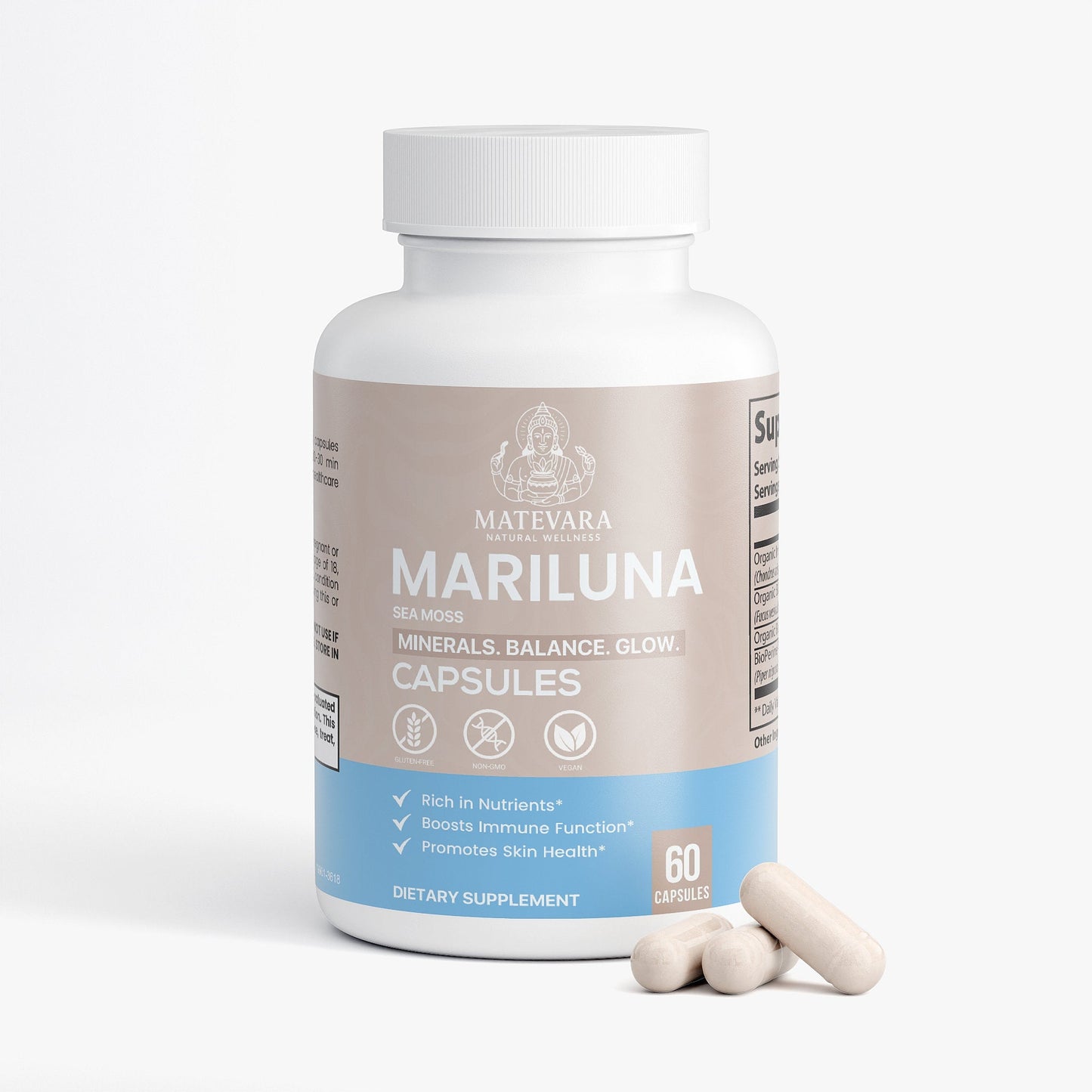 Mariluna Organic Sea Moss Supplement | Vegan Capsules | 60 Count
