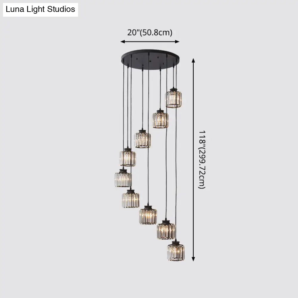 DecorBites™ Modern Prismatic Crystal Cylindrical Pendant Ceiling Light for Stairway