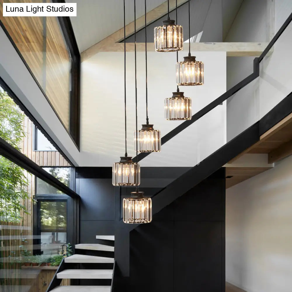 DecorBites™ Modern Prismatic Crystal Cylindrical Pendant Ceiling Light for Stairway