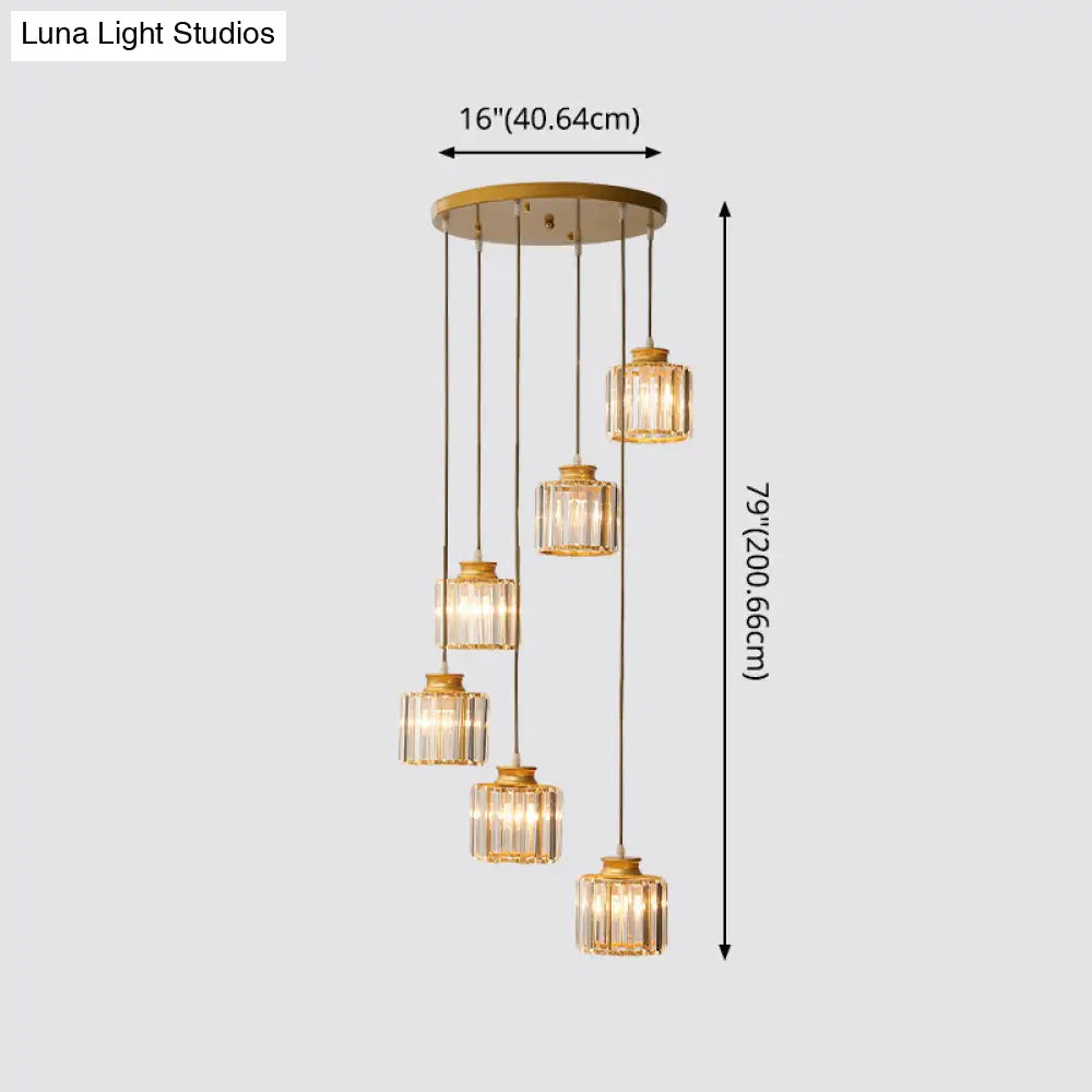 DecorBites™ Modern Prismatic Crystal Cylindrical Pendant Ceiling Light for Stairway