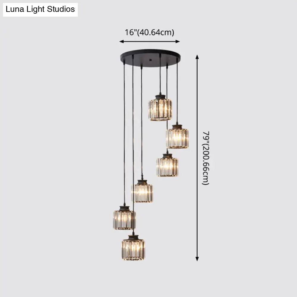 DecorBites™ Modern Prismatic Crystal Cylindrical Pendant Ceiling Light for Stairway