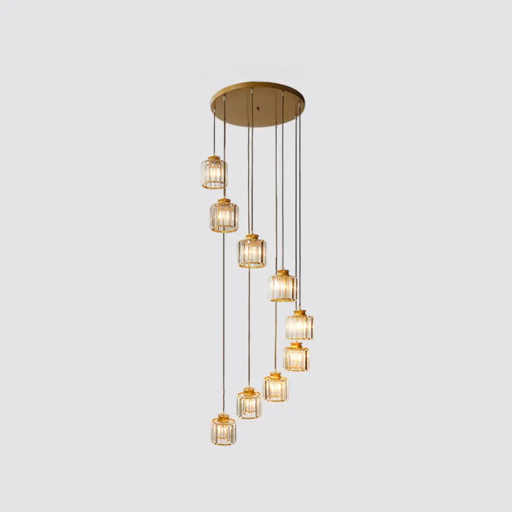 DecorBites™ Modern Prismatic Crystal Cylindrical Pendant Ceiling Light for Stairway