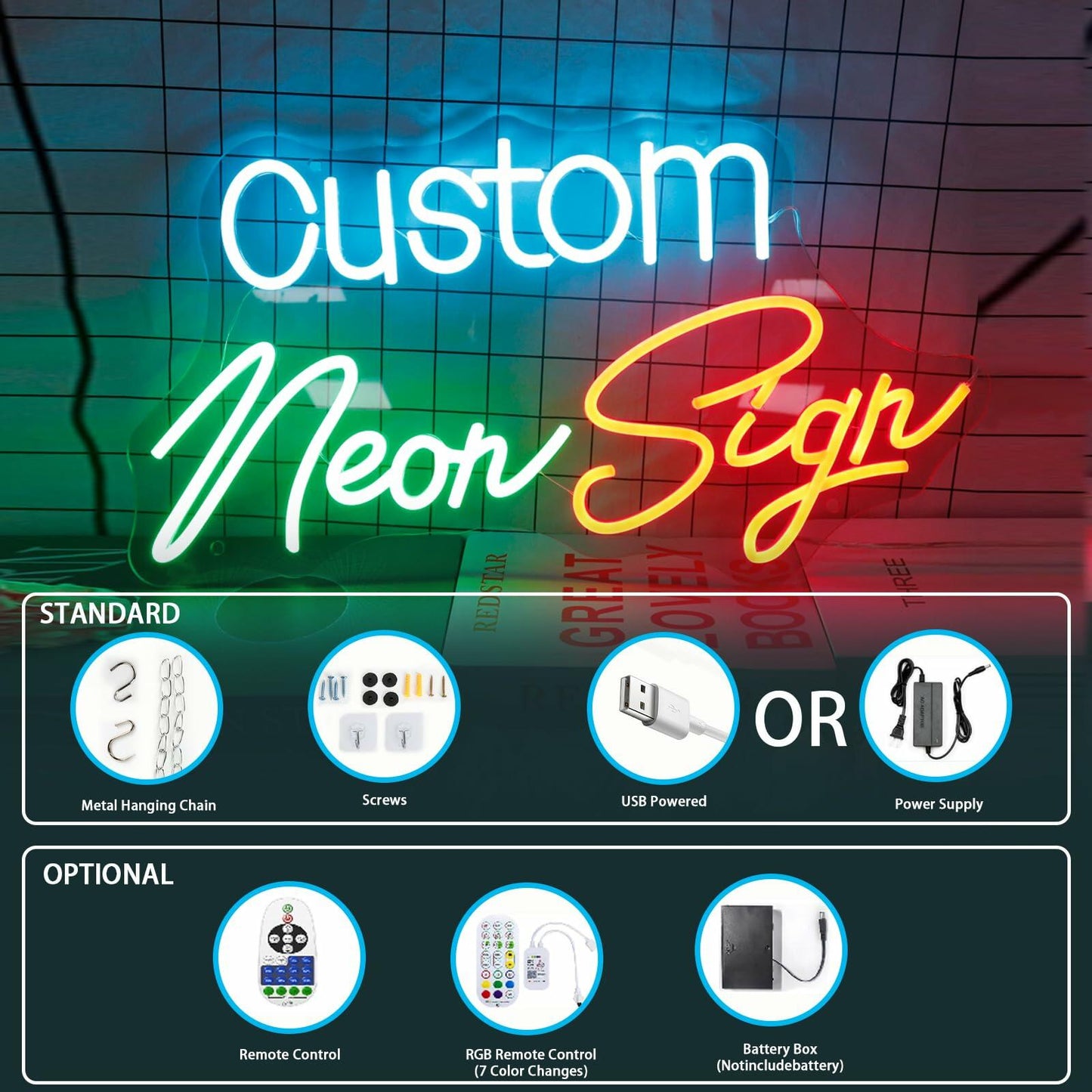 Neon Sign LED Wall Decor Pink Blue USB Powered Dimmable Light